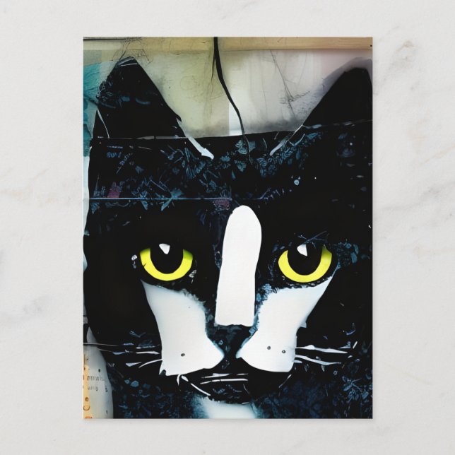 Postal Gato negro de medios mixtos (Anverso)