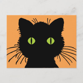 Postal Gato negro de ojos verdes grande con ojos abultado