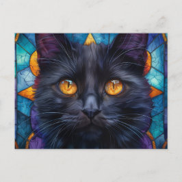 Postal Gato negro de vidrio con manchas extravagantes