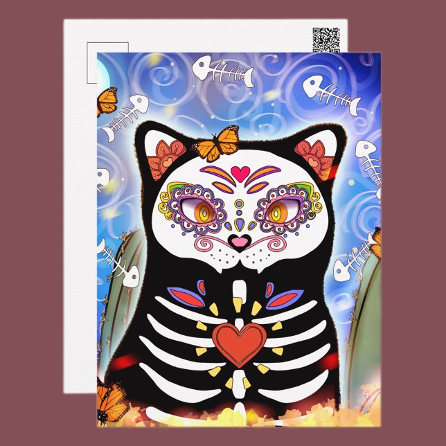 Postal Gato negro Dia De Los Muertos (Subido por el creador)