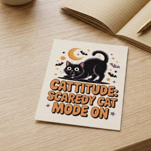 Postal Gato negro divertido de Halloween con modo de coba