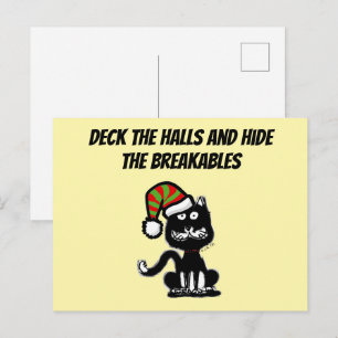 Postal Gato Negro Divertido Humor Navideño Gato Festivo