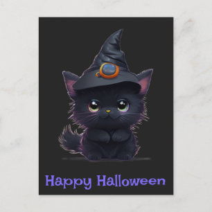 Postal Gato negro divertido y lindo de Halloween