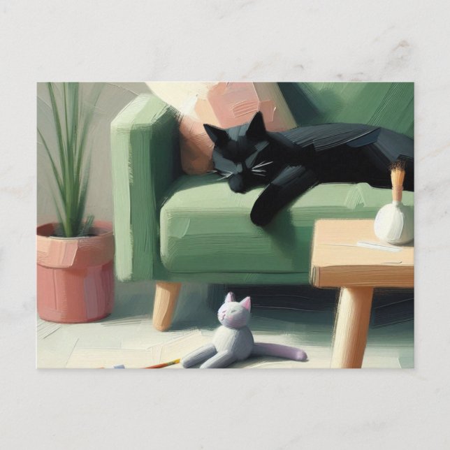Postal Gato negro durmiendo en aficionados al gato Sofa (Anverso)