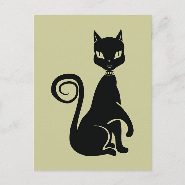 Postal Gato negro elegante (Anverso)