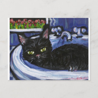 Postal Gato negro en el lavabo