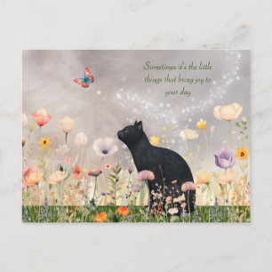 Postal Gato negro en flores