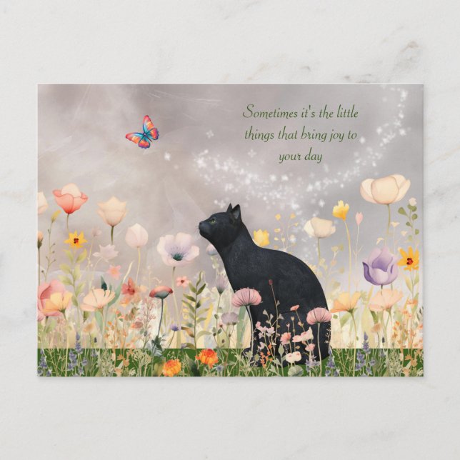 Postal Gato negro en flores (Anverso)