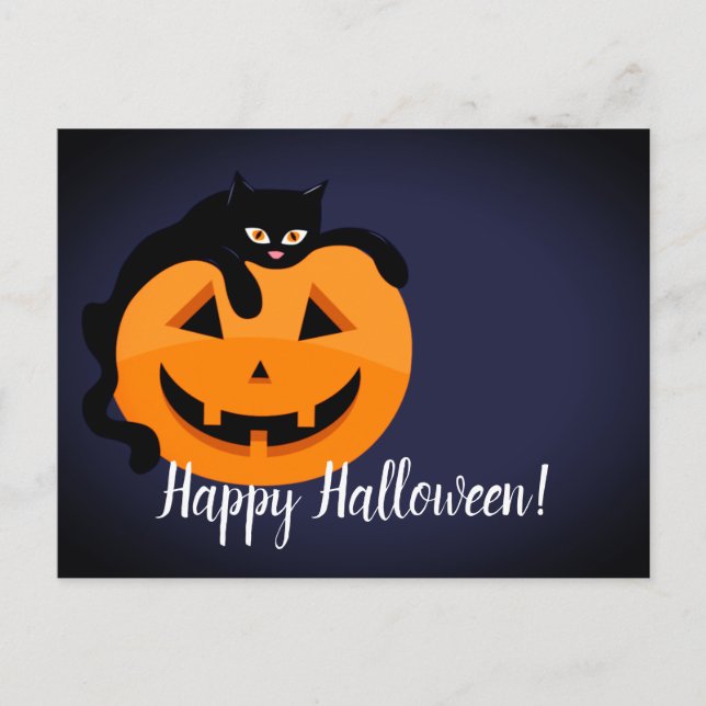 Postal Gato negro en la Halloween lunar (Anverso)