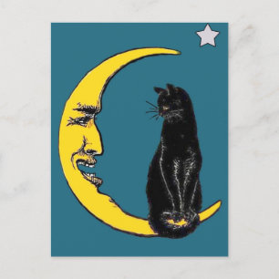 Postal Gato negro en la luna