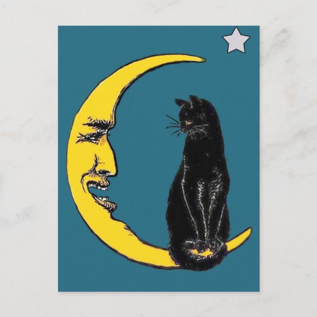 Postal Gato negro en la luna (Anverso)