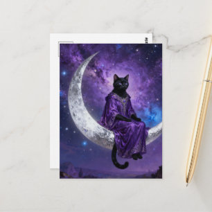 Postal Gato negro en la luna creciente 