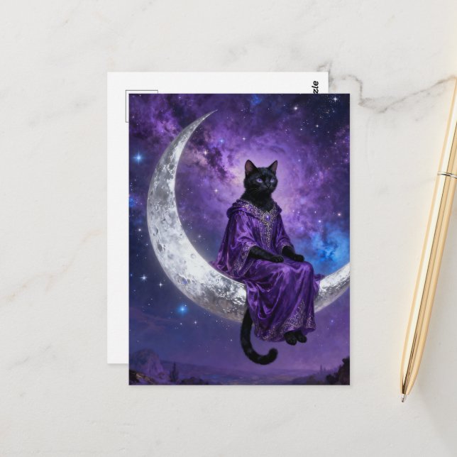 Postal Gato negro en la luna creciente  (Anverso/Reverso In Situ)