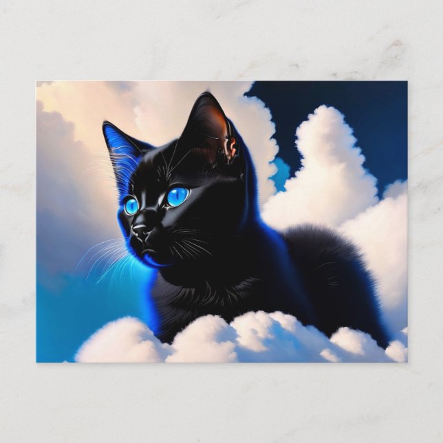 Postal gato negro en las nubes (Anverso)