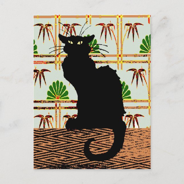 Postal Gato negro en papel de pared japonés (Anverso)