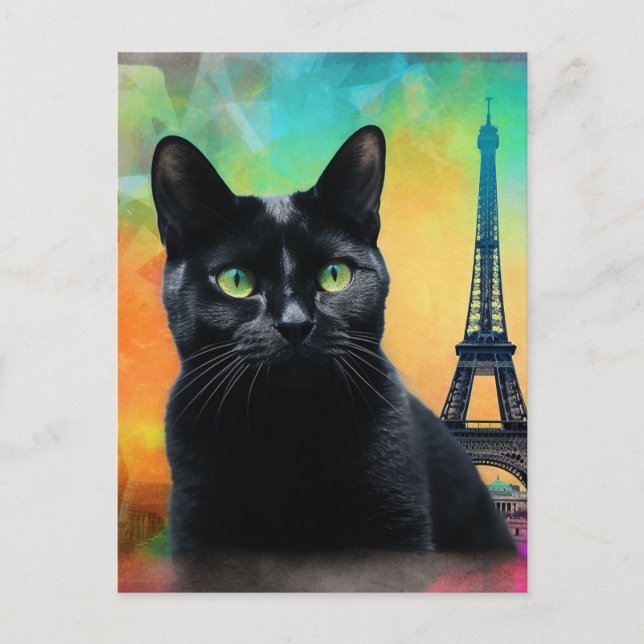 Postal Gato negro en París (Anverso)