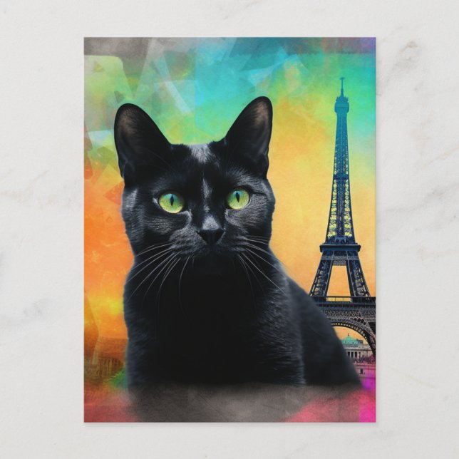 Postal Gato negro en París (Anverso)
