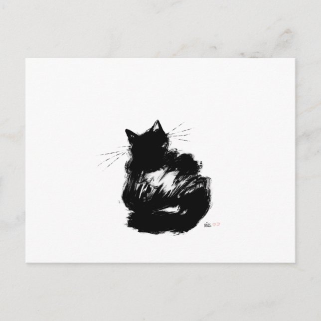 Postal Gato negro enigmático (Anverso)