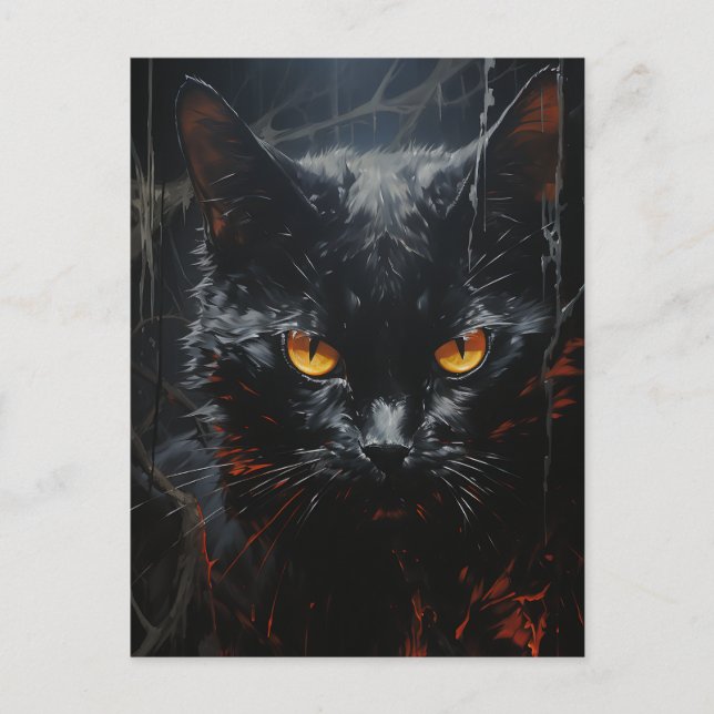 Postal Gato negro espeluznante (Anverso)