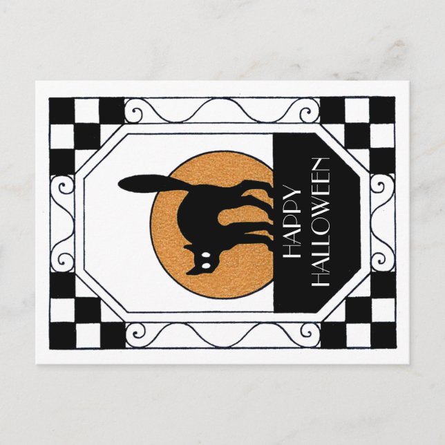 Postal Gato negro espeluznante - Art Deco (Anverso)