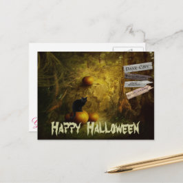 Postal Gato negro espeluznante, Halloween de calabaza