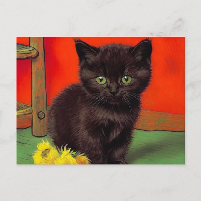 Postal Gato negro estilo Van Gogh (Anverso)
