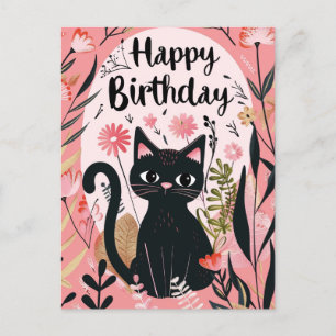 Postal Gato negro feliz cumpleaños 