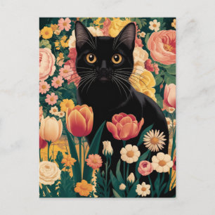 Postal Gato negro floral de Gustav Klimt, ecléctico vinta