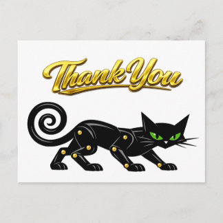 Postal Gato negro futurista atómico Steampunk Gracias