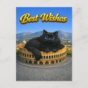 Postal Gato Negro Grande Divertido Coliseo Romano Mejores