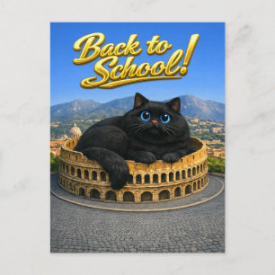 Postal Gato Negro Grande Divertido Coliseo Romano Vuelta