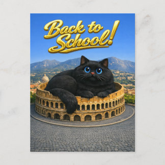 Postal Gato Negro Grande Divertido Coliseo Romano Vuelta 