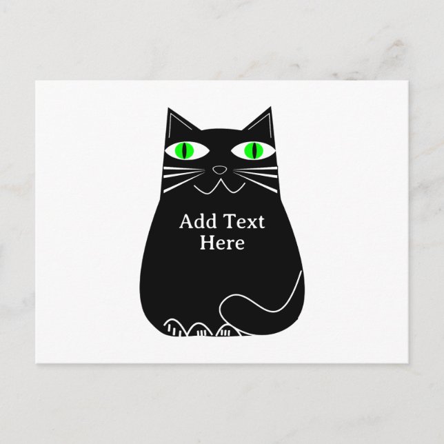 Postal Gato negro graso con ojos verdes Personalizado tex (Anverso)