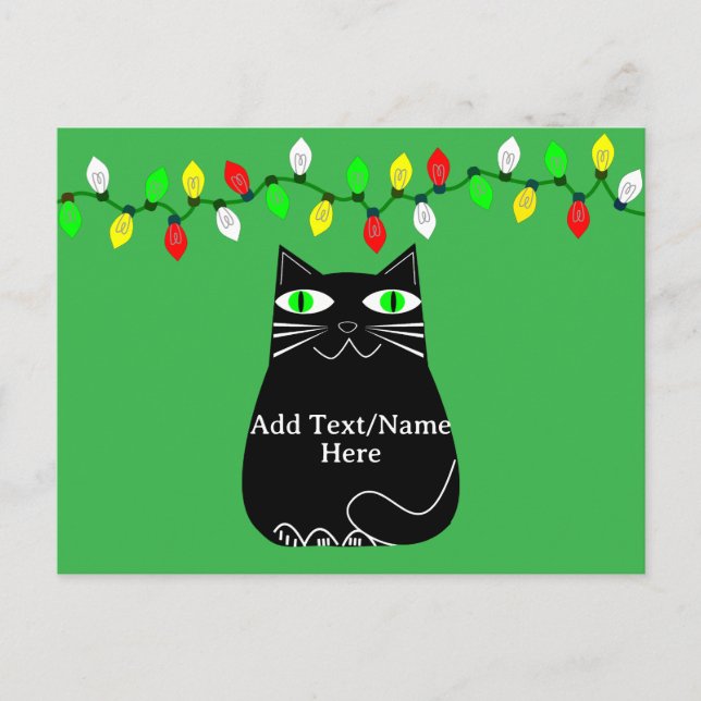 Postal Gato negro graso con ojos verdes Personalizado tex (Anverso)