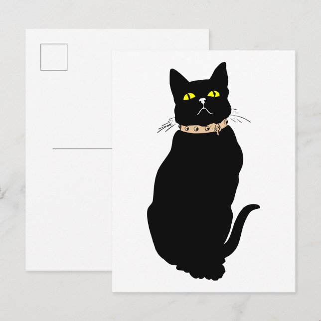 Postal Gato negro, ilustración de animal (Anverso / Reverso)