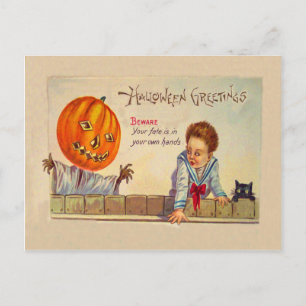 Postal Gato Negro Jack O Lanter Calabaza Espantapájaros