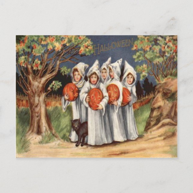 Postal Gato negro Jack O Lantern Pumpkin Ghost (Anverso)