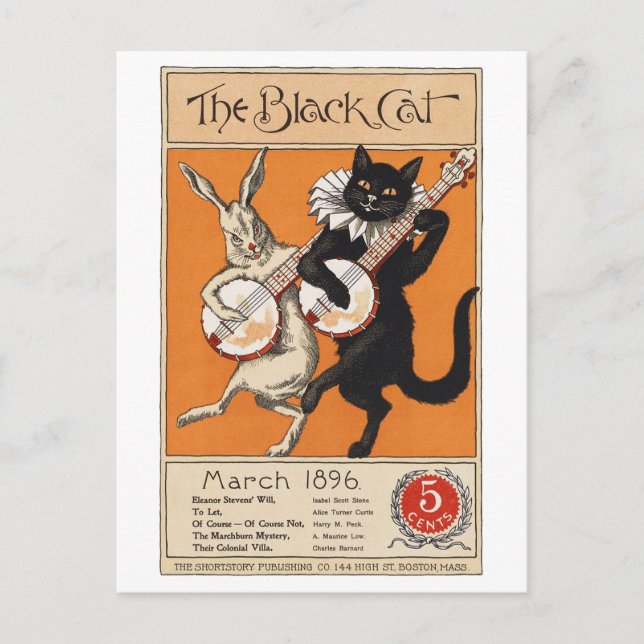 Postal Gato negro jugando Banjo, artista desconocido (Anverso)