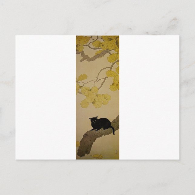 Postal Gato negro (Kuroki Neko) por Hishida Shunso (Anverso)