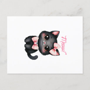 Postal Gato negro lindo con reverencia para la decoración