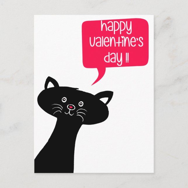 Postal Gato negro lindo - El día de San Valentín en aula (Anverso)