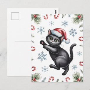 Postal Gato negro lindo gatito Navidad Invierno Fiesta