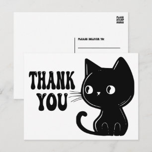 Postal Gato negro lindo Kitten Kitty Gracias