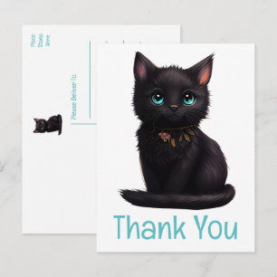 Postal Gato negro lindo Kitten Kitty Gracias