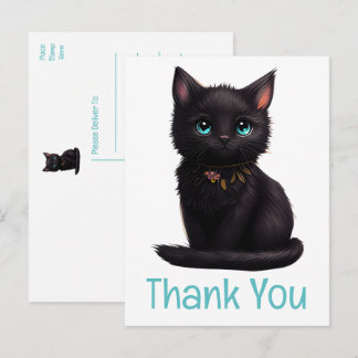 Postal Gato negro lindo Kitten Kitty Gracias