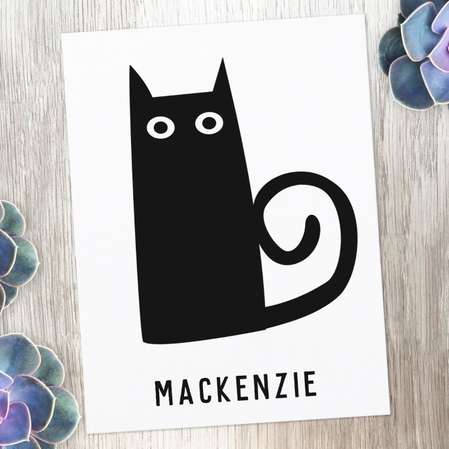 Postal Gato negro lindo personalizado (Fun black cat custom name personalized postcard)