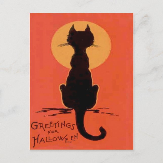 Postal Gato Negro Luna Llena Amarillo Naranja (Anverso)
