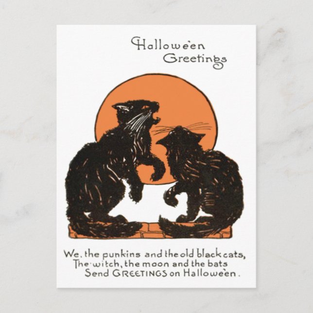 Postal Gato Negro Luna Llena Naranja Negro (Anverso)