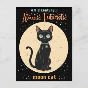 Postal Gato negro lunar futurista atómico con texto