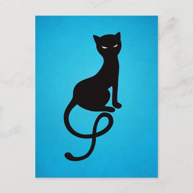 Postal Gato negro malvado azul (Anverso)